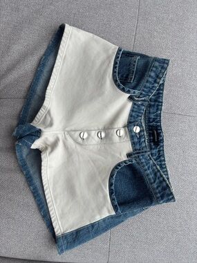 White leather and Blue Denim Shorts